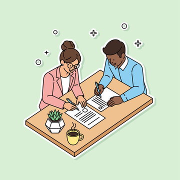 Flat Vector Business Contract Signing Scene