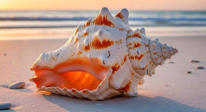 beautiful detailed seashell on sandy beach on transparent background high quality professional