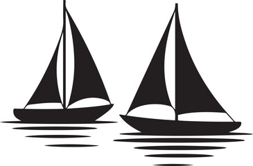 Fototapeta premium Simple black and white illustration of two ship or boat icons on water. silhouette vector illustration