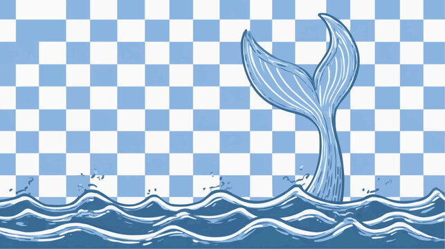 Flat vector illustration of a bold fish tail disappearing into water, suitable for marine themes, children's books, or aquatic designs.