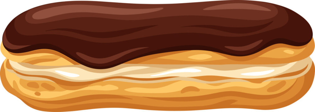Chocolate glazed eclair filled with pastry cream