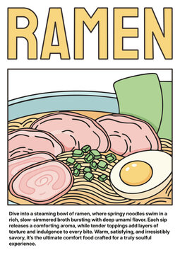 Aesthetic minimalist ramen food poster featuring a clean and modern vector style with Japanese inspiration. Perfect for restaurant branding, menu design, food promotion, and social media content.