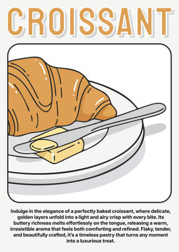 Aesthetic minimalist croissant food poster featuring a clean modern vector style inspired by bakery visuals. Perfect for cafe branding, menu design, food promotion, and social media content.