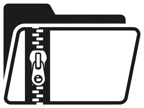 Folder icon featuring a zipper closure symbolizes the secure compression and organization of digital computer data files.