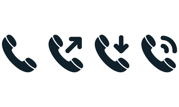 Telephone call and communication action icons set featuring incoming outgoing and missed call symbols for user interface design