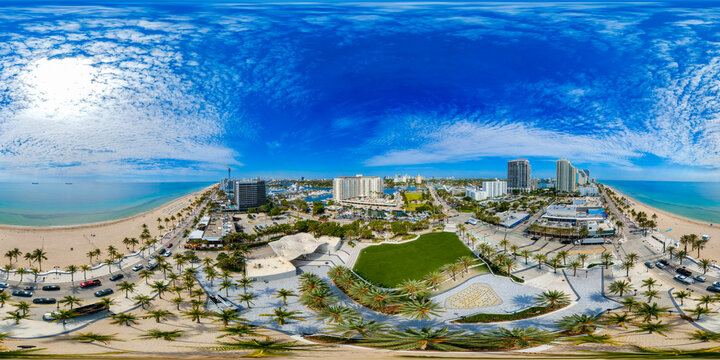 Las Olas Oceanside Park. Aerial 360 equirectangular photo
