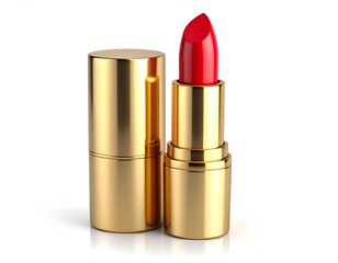 Obraz premium Elegant Red Lipstick in Golden Tube with Cap.