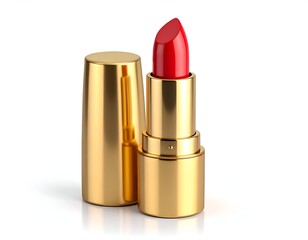 Obraz premium Elegant Red Lipstick in Golden Tube - A Beauty Essential for Makeup Lovers.