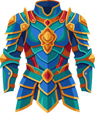 Full set of ornate teal and gold plate armor for a knight