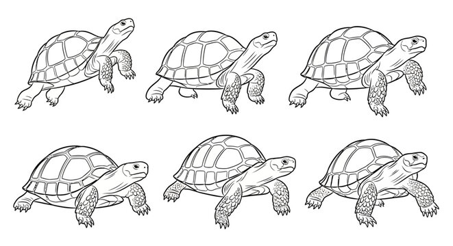 Tortoises Walking Together, Isolated on White Background, Nature Wildlife