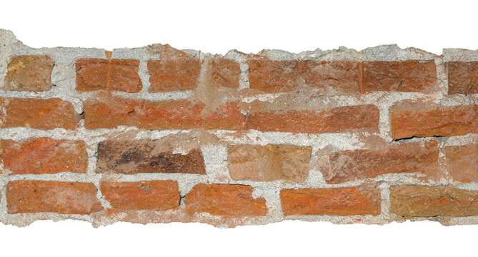 Ripped Clay Brick Wall Texture Horizontal Torn Edges Grunge Construction on Transparent Background -&nbsp;Authentic Urban and Rustic Feel, Ideal for Architectural Renderings, or Vintage Design Projects.