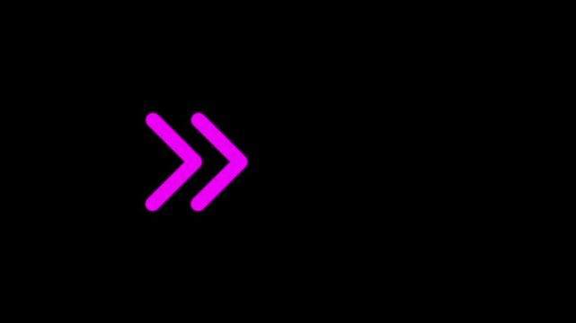 Neon pink triple arrow loading animation on black background, digital interface ui