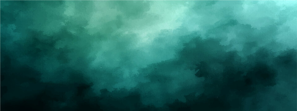 Vector Ethereal teal gradient sky and cloudscape with moody atmosphere and smoky texture.