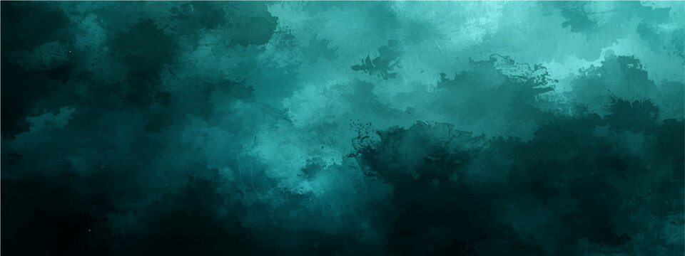 Vector Turbulent teal cloudscape depicting atmospheric ethereal elements, conveying serenity and tranquility.
