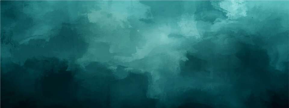 Vector Abstract dreamy smoky cloud of turquoise teal and dark emerald teal tones of fluid inks in water.