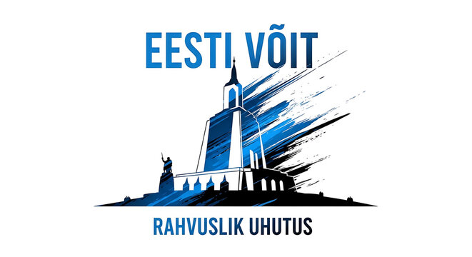 Blue cityscape logo with text