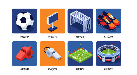 Fototapeta premium Soccer ball and sports equipment icons.