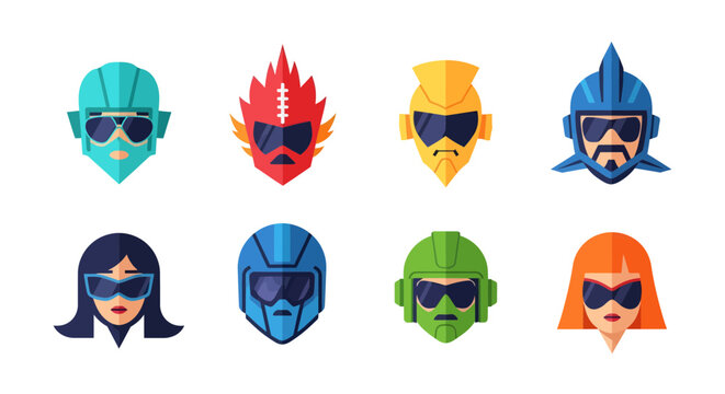 Colorful superhero cartoon character heads.