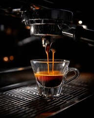 Fototapeta premium Espresso Machine Pouring Coffee Into Glass Cup