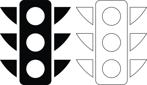 Black line style traffic lights icon set, collection and group of traffic signal, stoplight and road control light symbols in flat minimal outline design vector illustration