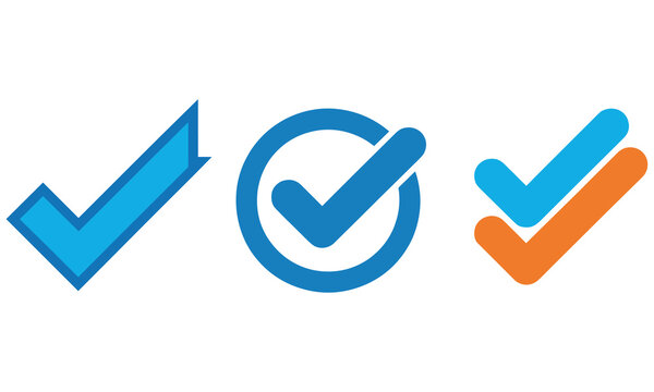 Various checkmark icons set in blue and orange flat vector style for task completion and approval concepts