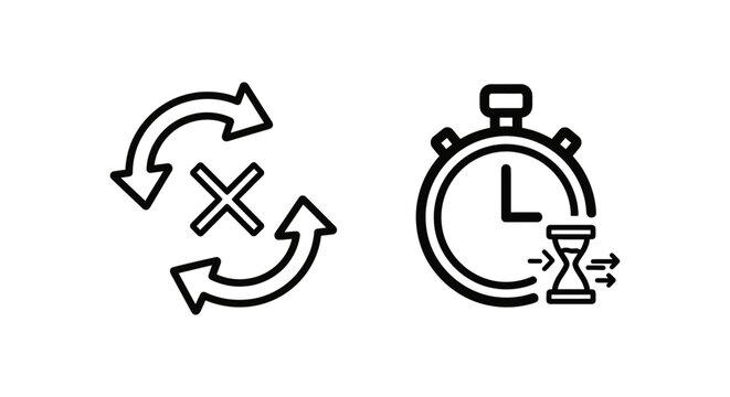 Sync stopped and data delay icons with information progress connection chronometer stopwatch illustration interface experience technical operation communication