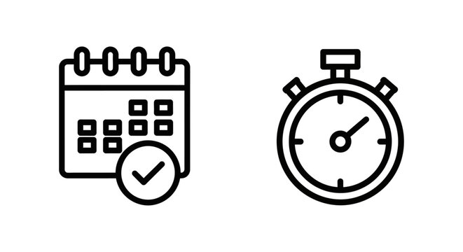 Calendar with a checkmark and a stopwatch indicating trial period calendar stopwatch duration countdown deadline schedule planning assessment evaluation confirmation completion agreement