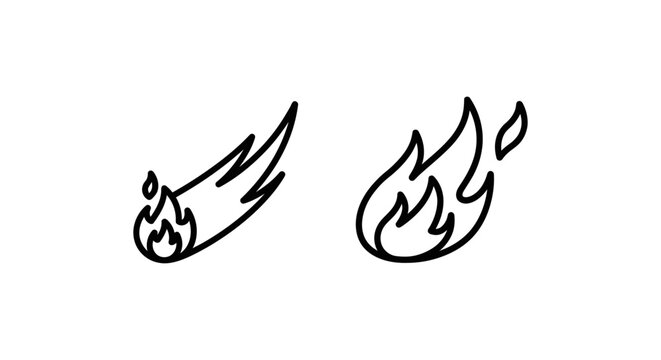 Comet and flame icons with illustration celestial intensity abstract combustion combustible calorific incandescent luminous conflagration