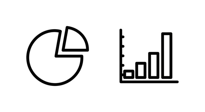 Pie chart and bar graph icons for token distribution and data analysis with distribution analysis information statistics presentation percentage progress increase decrease fluctuation