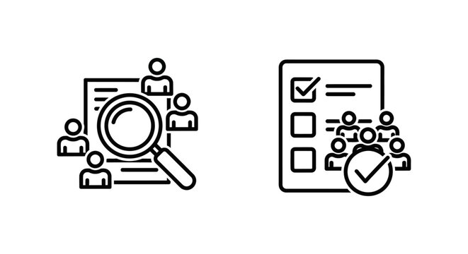 Stakeholder review and check icons for business collaboration and project management with stakeholder business document magnifying approval collaboration management interface analysis
