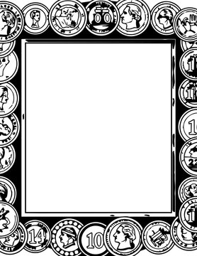Coins border frame empty template.