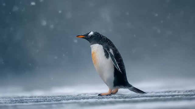 Penguin standing in snowfall wildlife animal bird nature antarctic scene