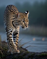 Fototapeta premium A gold oncilla, northern tiger cat in starlight 