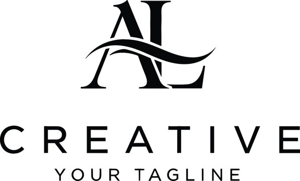 AL Letter Monogram Logo Vector Template with Luxury Serif Typography and Elegant Swosh for High End Fashion Branding Professional Identity and Creative Business Corporate Design
