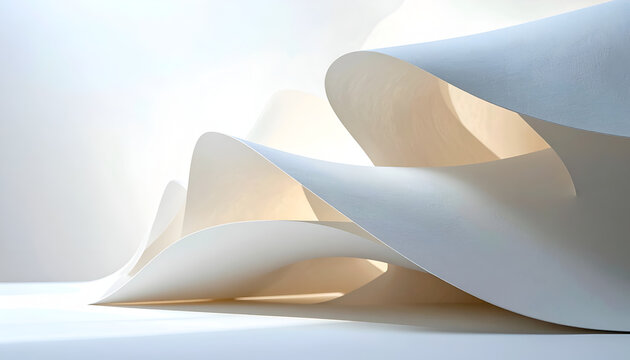 Abstract architectural forms with soft lighting and flowing lines.