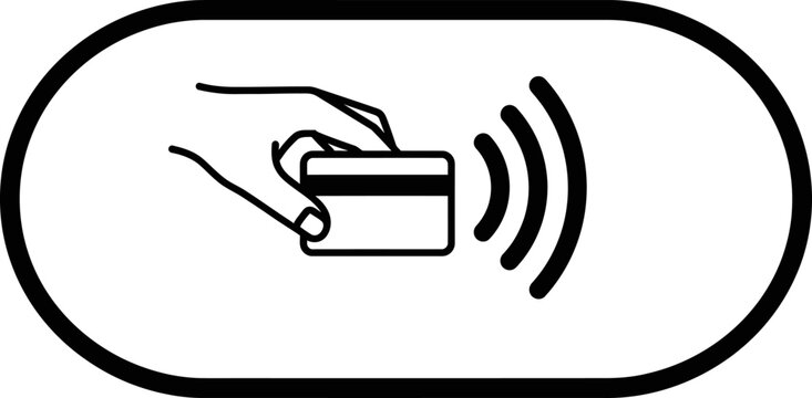 Contactless payment icon with hand holding credit card and signal waves contactless wireless