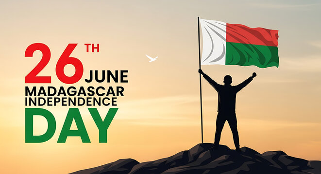 Man holding belarus flag on hill at sunset