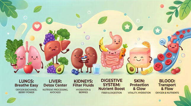 Human body organ system colorful infographic with lungs liver kidneys and digestive system