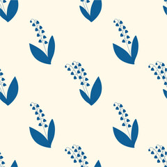 Naklejka premium high quality seamless vector pattern featuring stylized blue lily of the valley flowers. perfect for professional textile design wallpaper and commercial branding