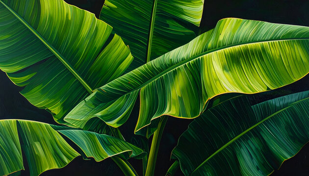 Vibrant Green Banana Leaves with Striking Yellow Variegation.