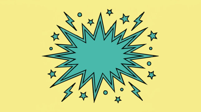 Comic book style explosion speech bubble with stars and lightning bolts on yellow
