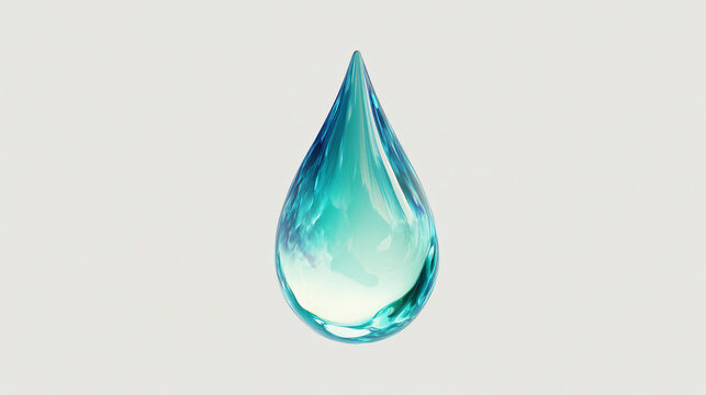 Realistic shiny teardrop shaped transparent blue water drop