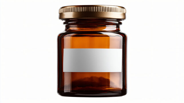 Amber glass bottle with gold screw cap and blank label