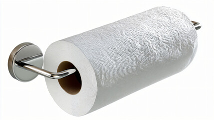 Fototapeta premium Toilet paper roll on chrome wall mount holder