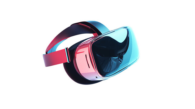 Colorful virtual reality headset with red and blue lenses isolated on transparent background