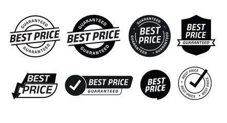 Fototapeta premium “Best Price Guaranteed” badge set designed to highlight competitive pricing and attract customer attention in marketing and promotional materials. This collection features a variety of modern badge st