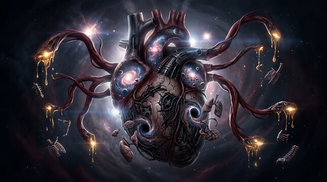 Dark Fantasy Heart with Tentacles Burning.
