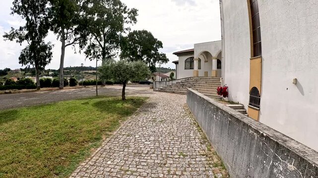 cobbled path by the church of Sao Bento in Mirandela, northern region, Braganca district, Portugal	