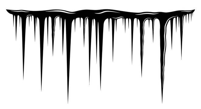 Black liquid drips falling from a horizontal line on a white background creating a sense of darkness and fluidity