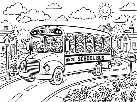 School bus coloring page fun educational activity book for kids adults
